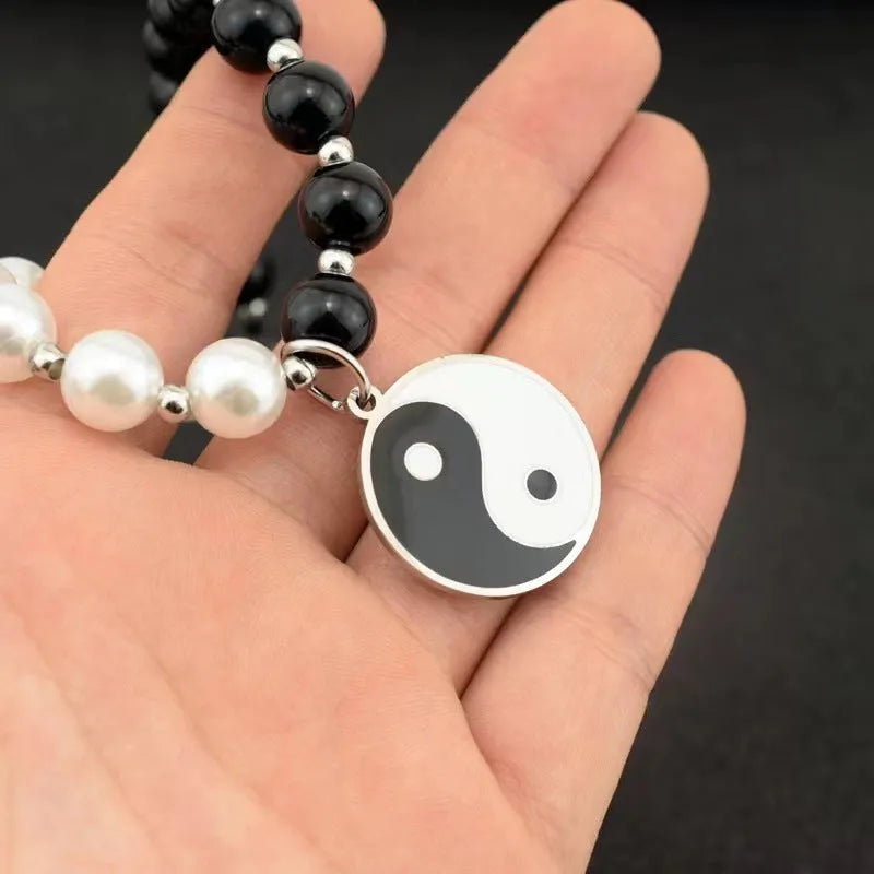 Yin Yang Tai Chi Pendant Necklace Black And White
