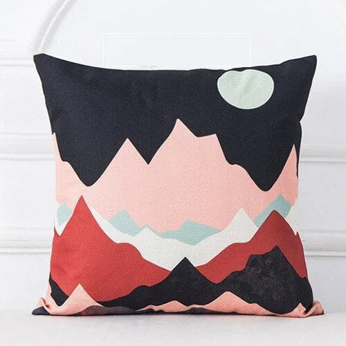 Mountain Tree Sunrise Oil Painting Cushion Cover