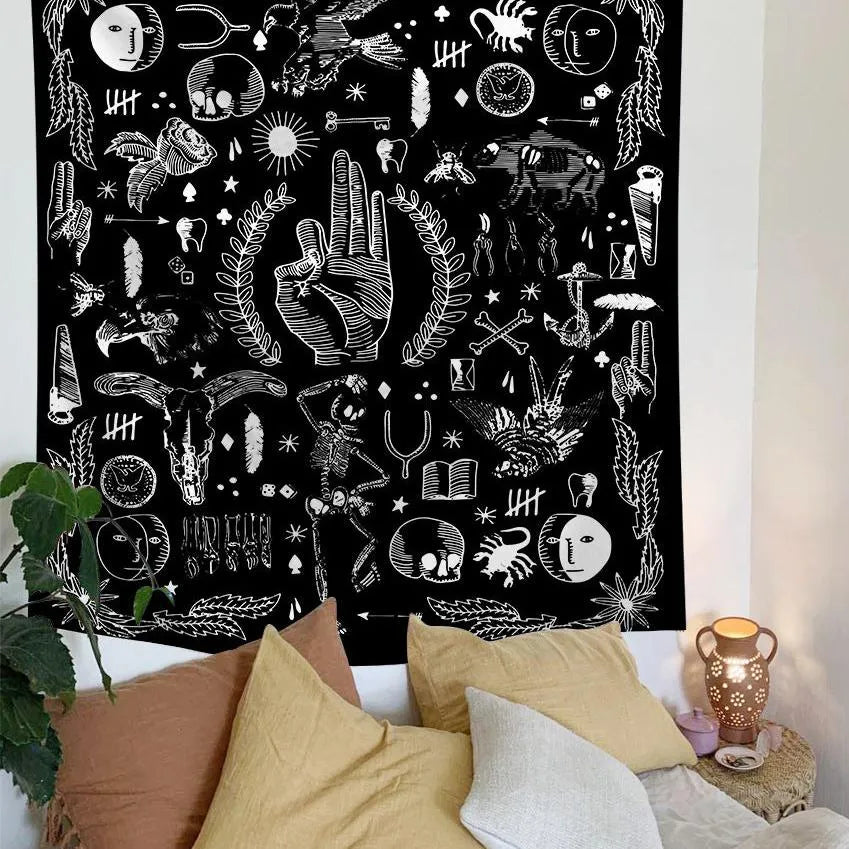 Mandala Tapestry For Home Decor White Black Sun And Moon