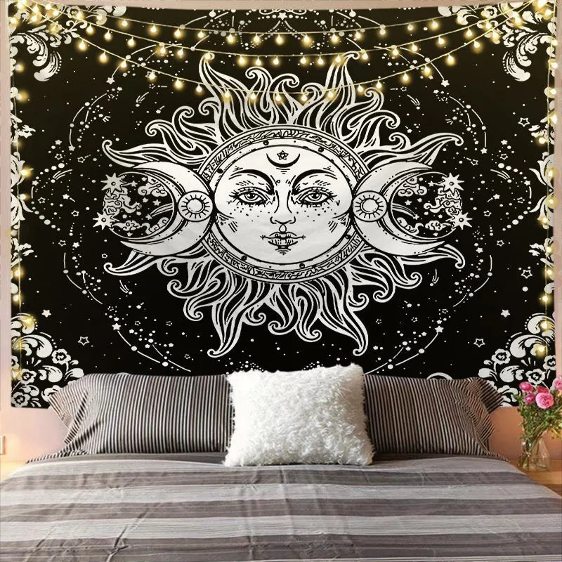 Mandala Tapestry For Home Decor White Black Sun And Moon