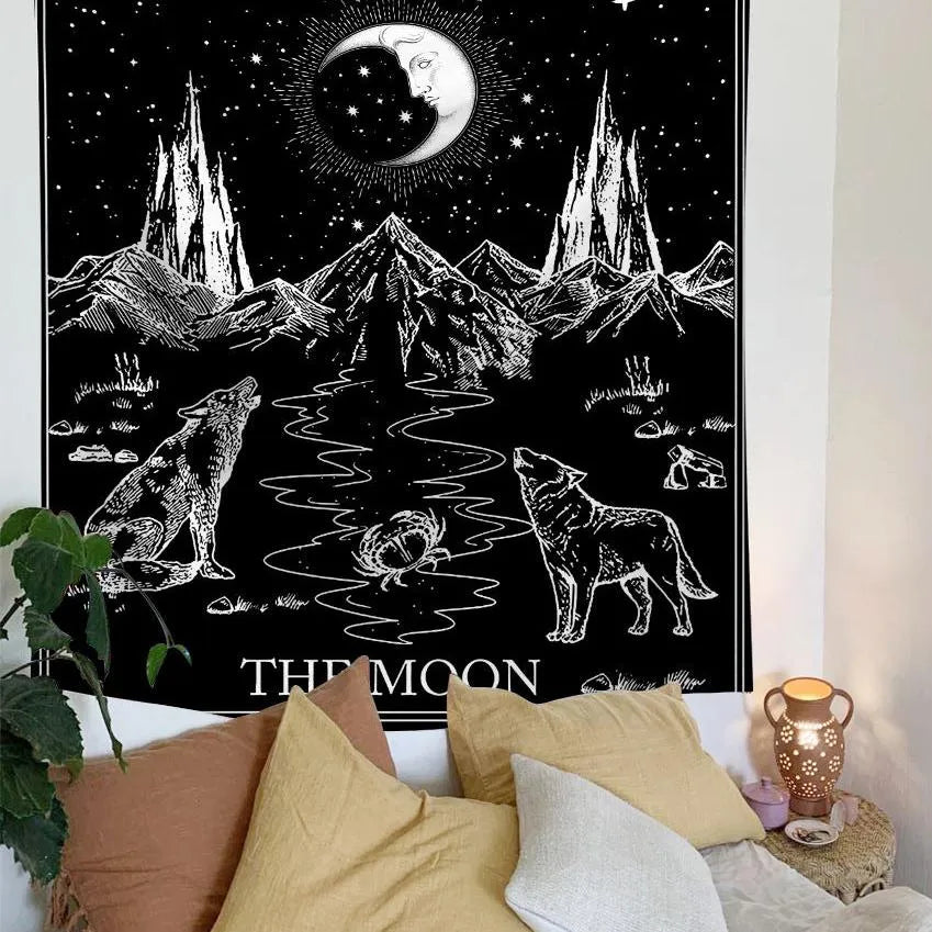 Mandala Tapestry For Home Decor White Black Sun And Moon