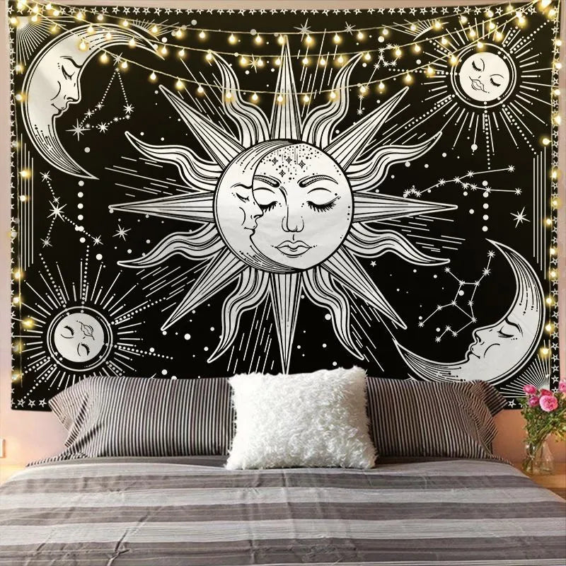 Mandala Tapestry For Home Decor White Black Sun And Moon