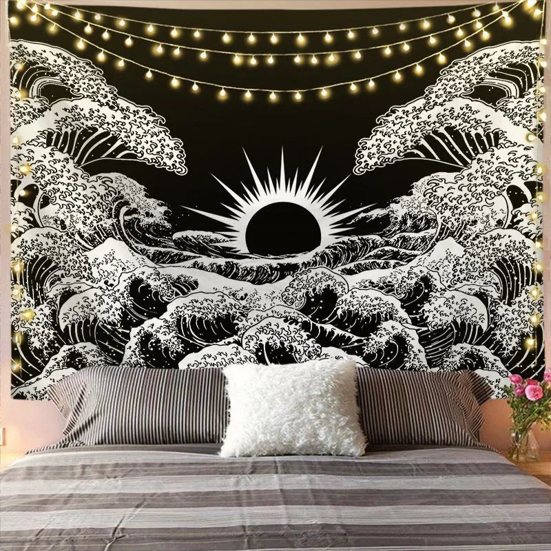 Mandala Tapestry For Home Decor White Black Sun And Moon