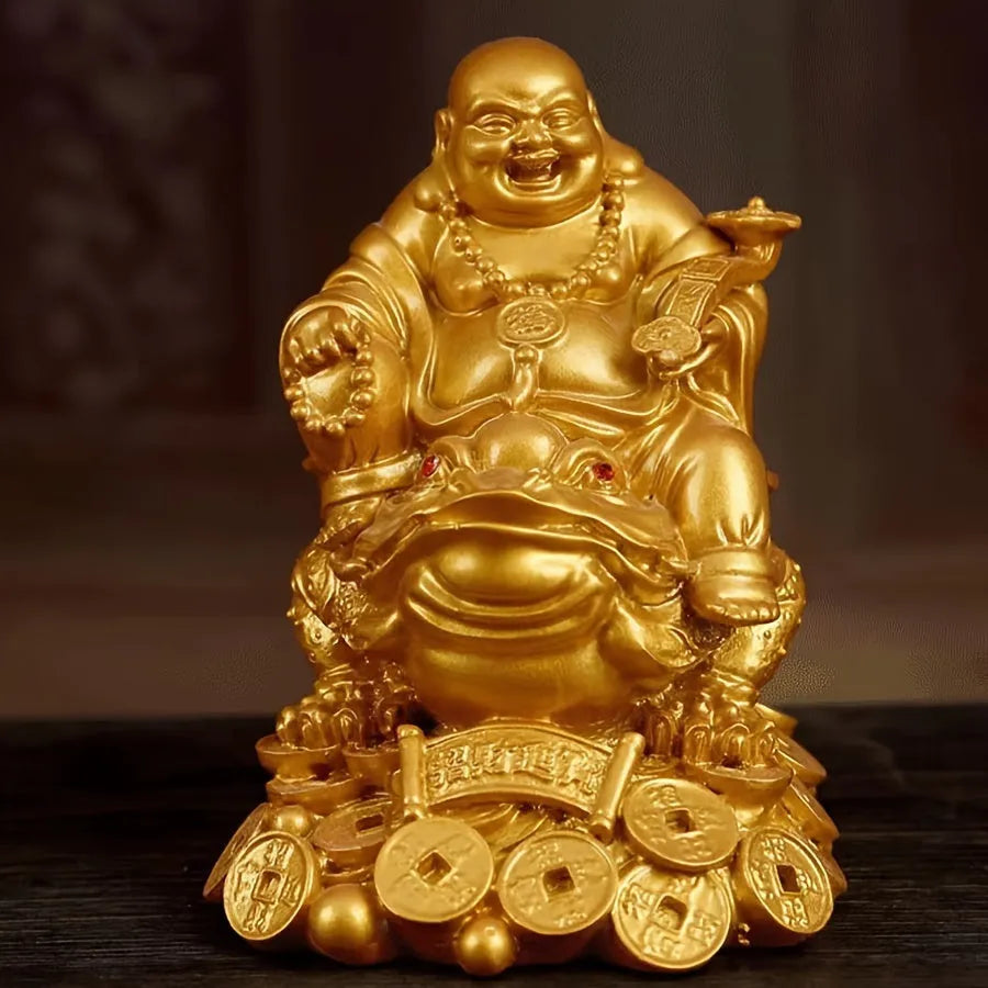 Golden Laughing Buddha Statue – Feng Shui Wealth & Joy Charm