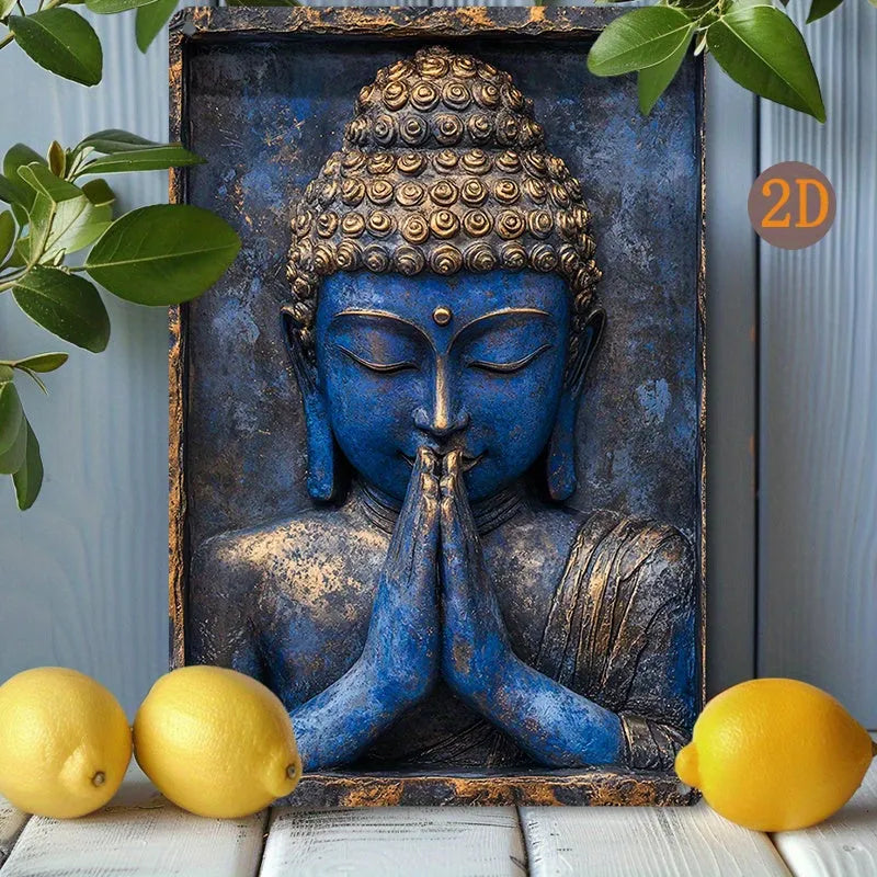 Blue Buddha Wall Art – Retro Accent for Calm Living