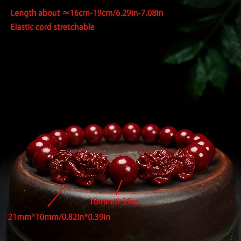 Raw Cinnabar Pixiu Bracelet – Traditional Mineral Wealth Talisman