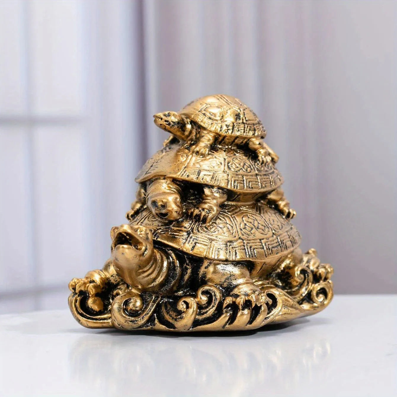 1pc Golden Resin Three-Generation Turtle Feng Shui Decoratio