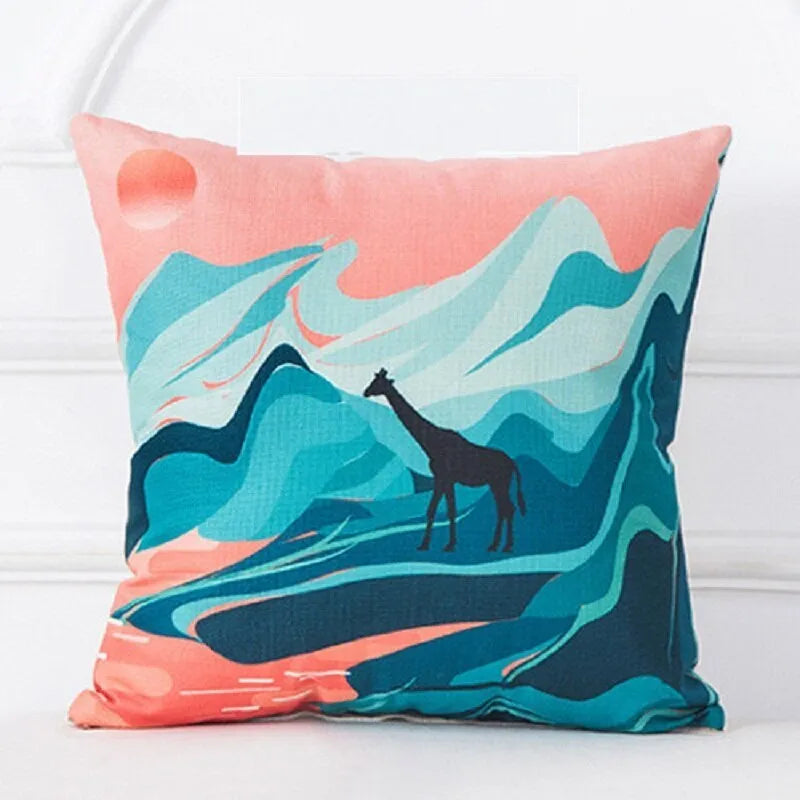 Mountain Tree Sunrise Oil Painting Cushion Cover