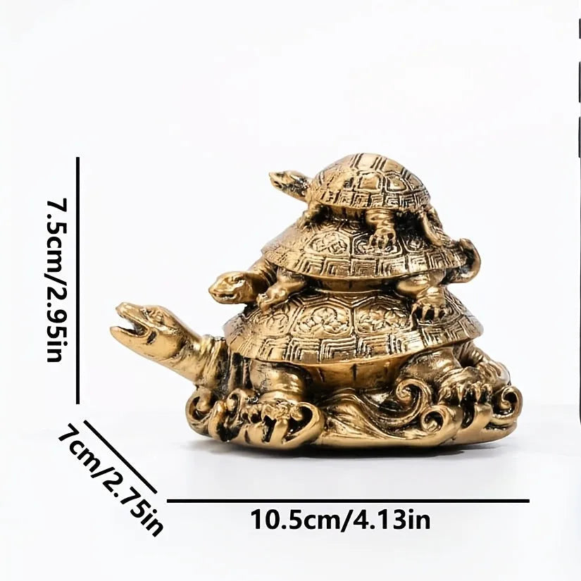 1pc Golden Resin Three-Generation Turtle Feng Shui Decoratio