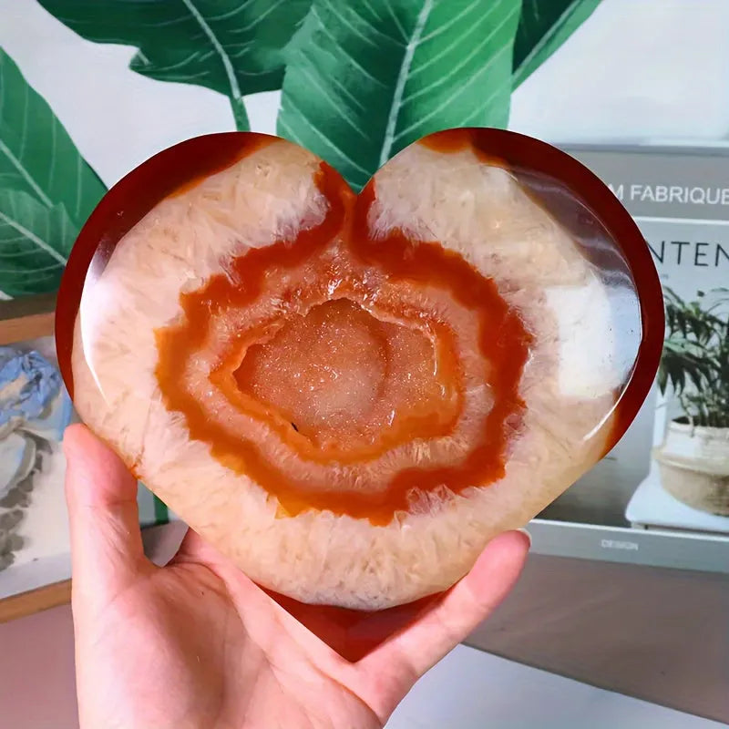 1pc CRYSTALHOLA Carnelian Crystal Heart Red Agate Geode Clus