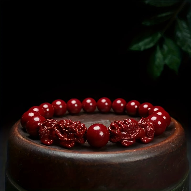 Raw Cinnabar Pixiu Bracelet – Traditional Mineral Wealth Talisman
