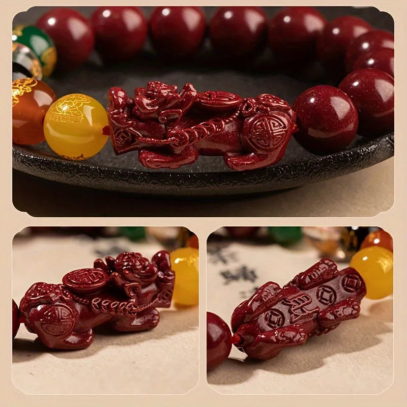 Cinnabar Pixiu Bracelet – Elastic Wealth Charm for Men & Women