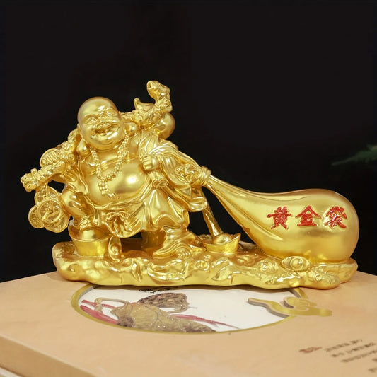 Laughing Buddha Figurine – Resin Fortune Decor with Money Sack