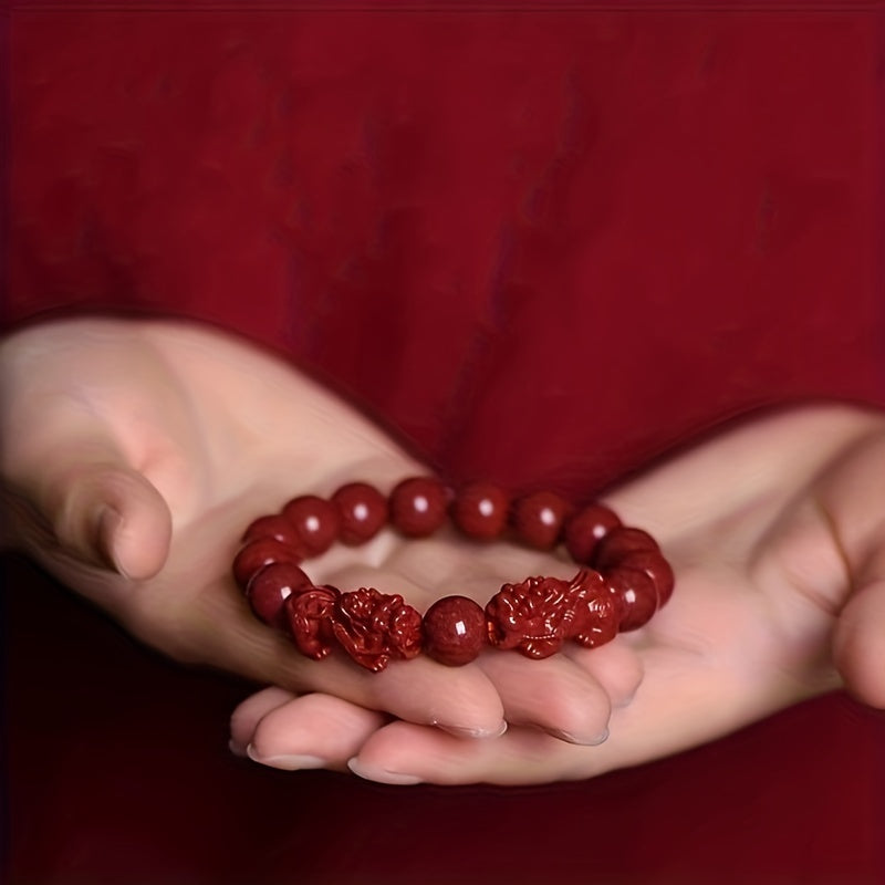 Raw Cinnabar Pixiu Bracelet – Traditional Mineral Wealth Talisman