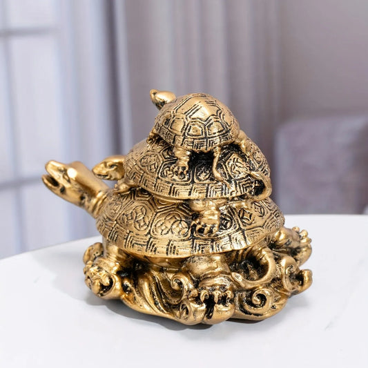 1pc Golden Resin Three-Generation Turtle Feng Shui Decoratio