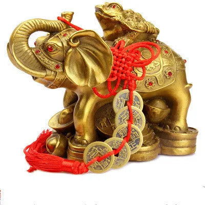 Golden Elephant with Toad – Pure Copper Feng Shui Wealth Decor