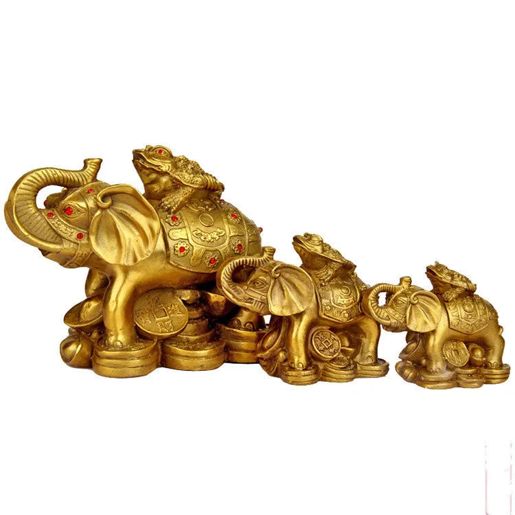 Golden Elephant with Toad – Pure Copper Feng Shui Wealth Decor