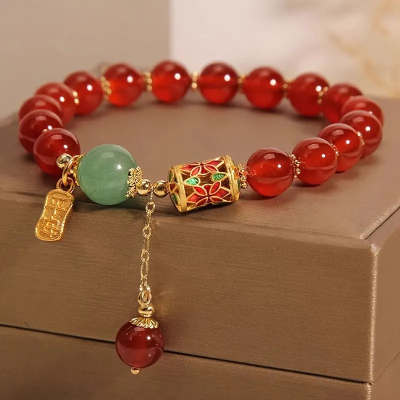 Red Agate Bracelet – Elegant Adjustable Charm, Perfect Gift for Her