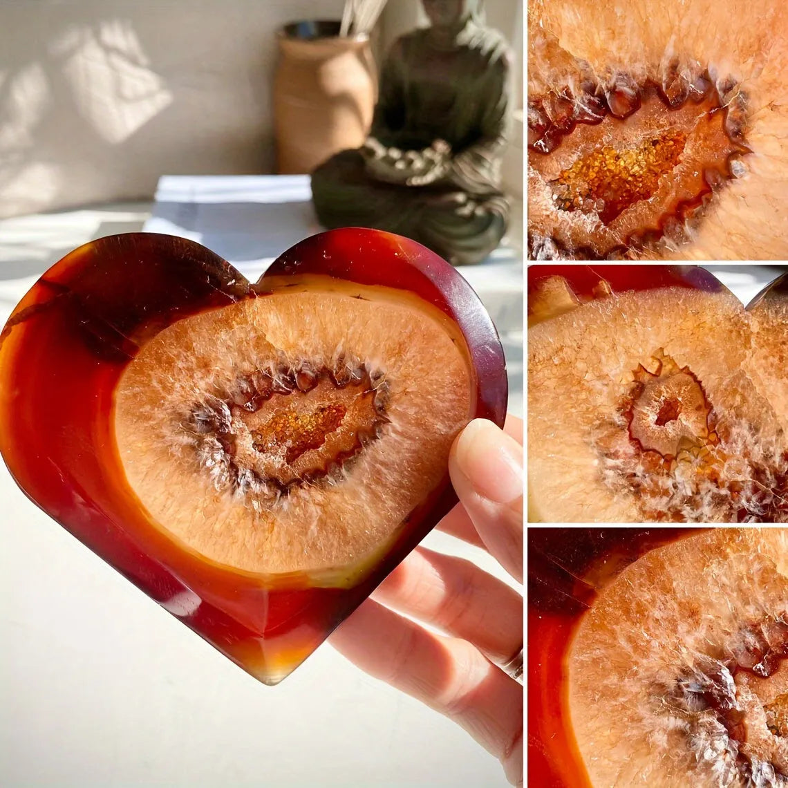 1pc CRYSTALHOLA Carnelian Crystal Heart Red Agate Geode Clus