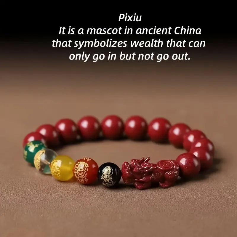 Cinnabar Pixiu Bracelet – Elastic Wealth Charm for Men & Women