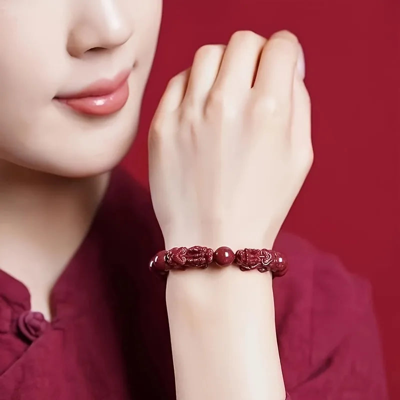 Raw Cinnabar Pixiu Bracelet – Traditional Mineral Wealth Talisman