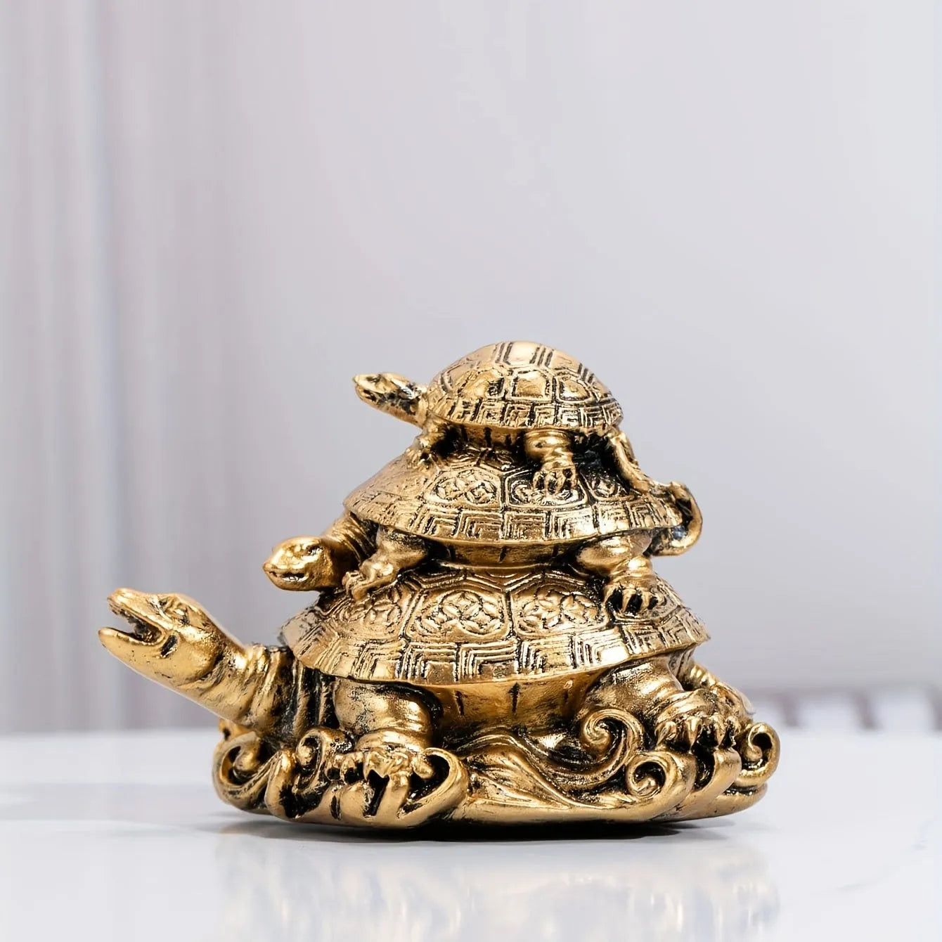 1pc Golden Resin Three-Generation Turtle Feng Shui Decoratio