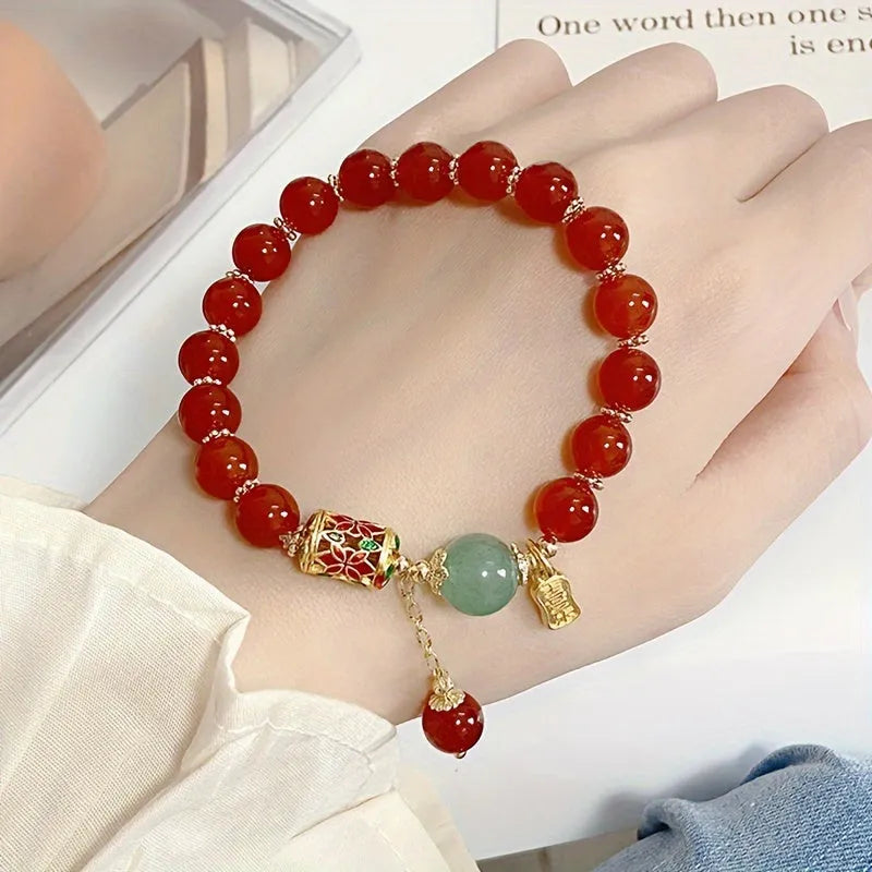 Red Agate Bracelet – Elegant Adjustable Charm, Perfect Gift for Her