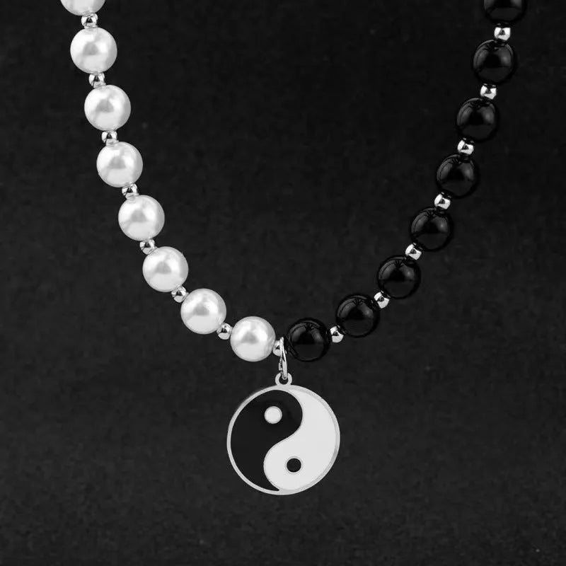 Yin Yang Tai Chi Pendant Necklace Black And White