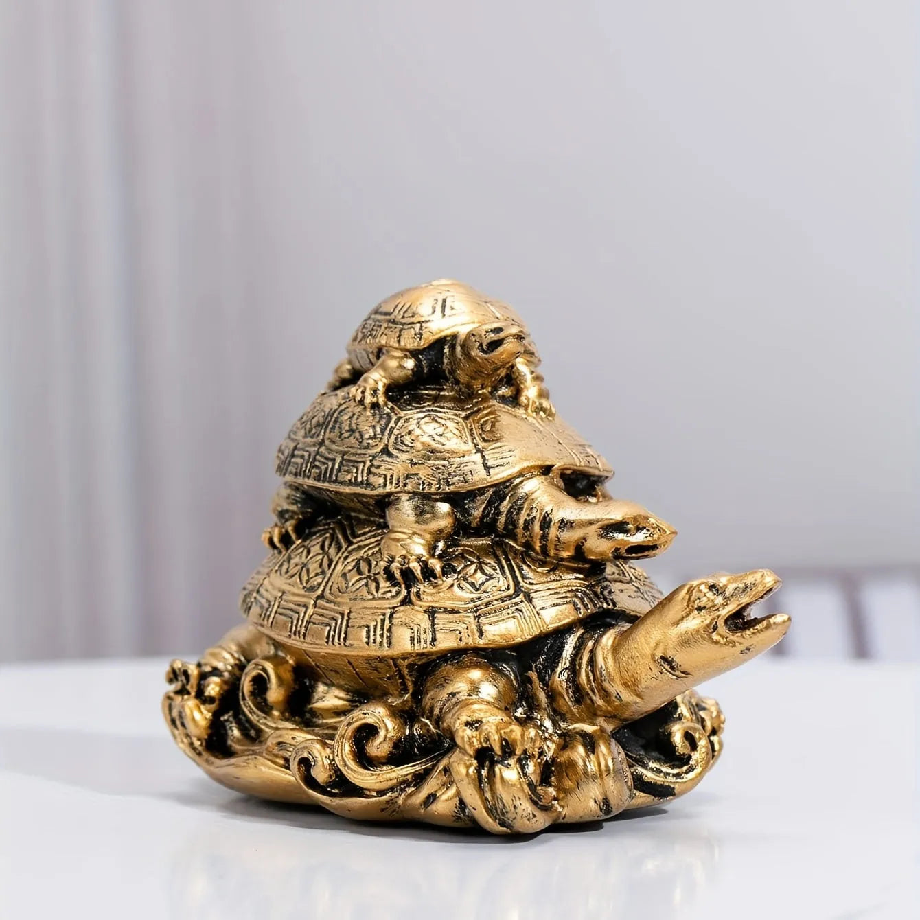 1pc Golden Resin Three-Generation Turtle Feng Shui Decoratio