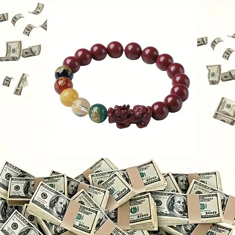 Cinnabar Pixiu Bracelet – Elastic Wealth Charm for Men & Women