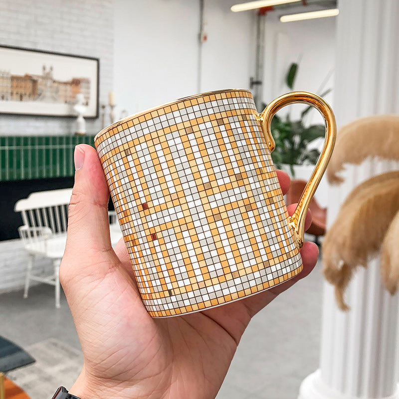 Mosaic Gold Ceramic Mug Business English Feng Shui Cup