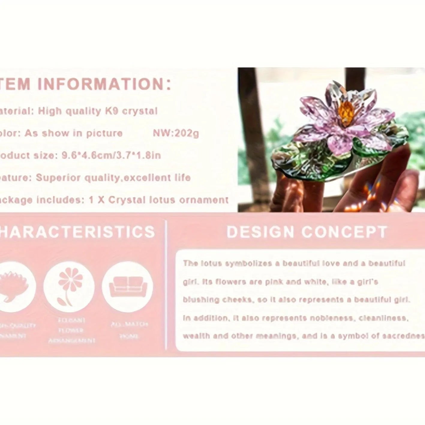 [Elegant Crystal Lotus Ornament] Pink Crystal Lotus Flower G