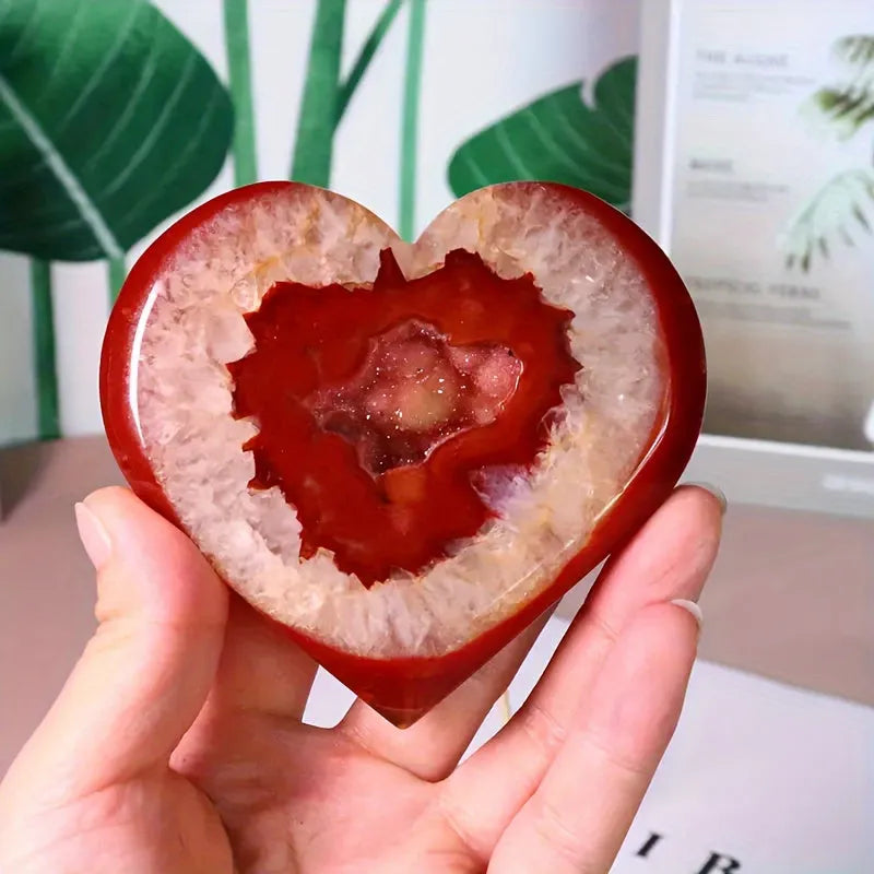 1pc CRYSTALHOLA Carnelian Crystal Heart Red Agate Geode Clus