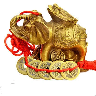 Golden Elephant with Toad – Pure Copper Feng Shui Wealth Decor