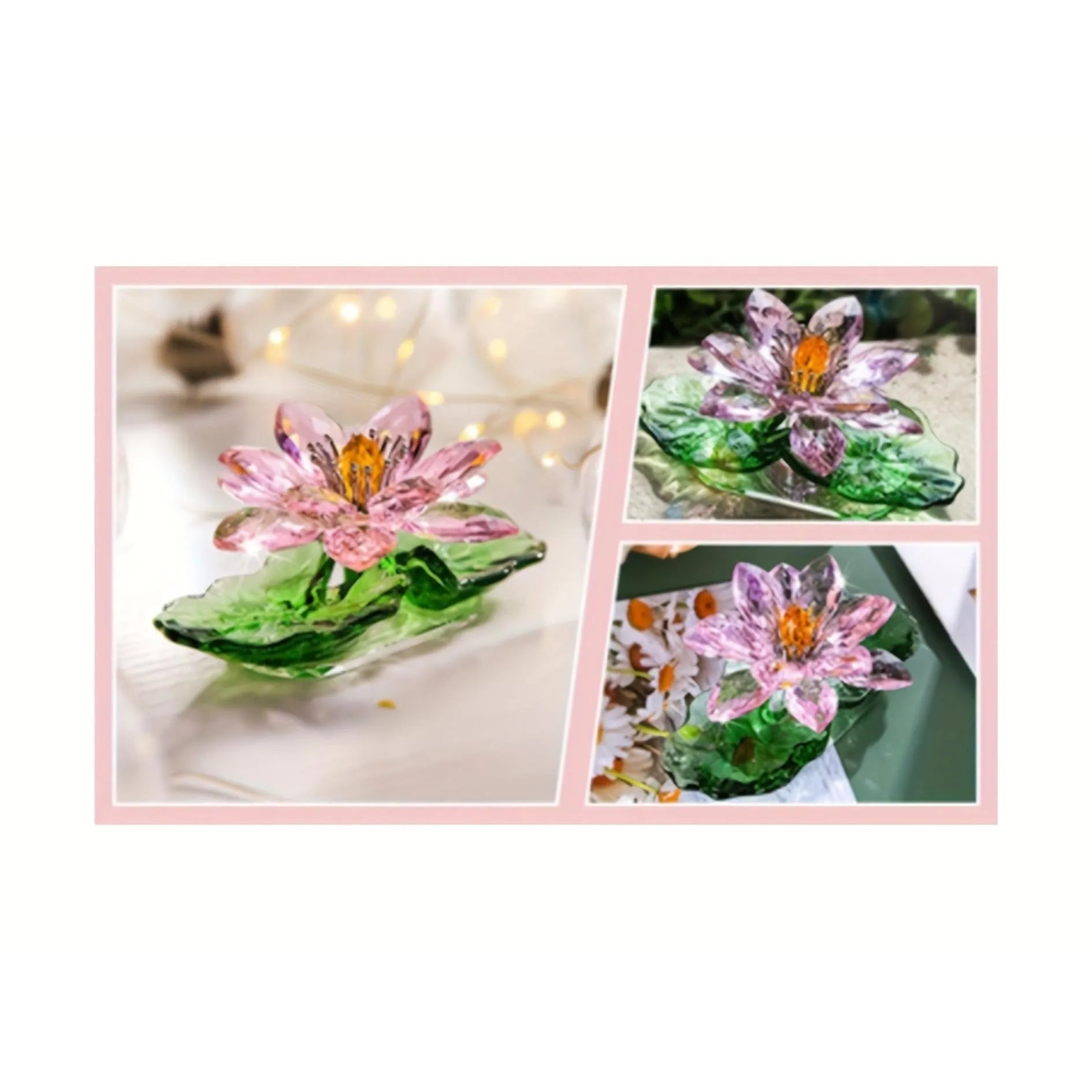 [Elegant Crystal Lotus Ornament] Pink Crystal Lotus Flower G