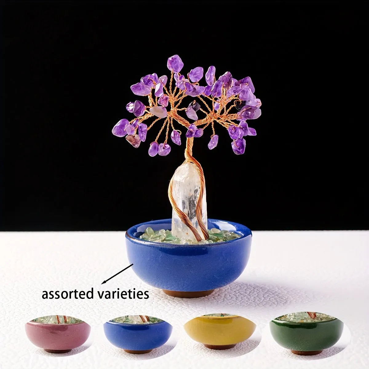 1pc Natural Rose Quartz Crystal Tree with Stump, Crushed Sto