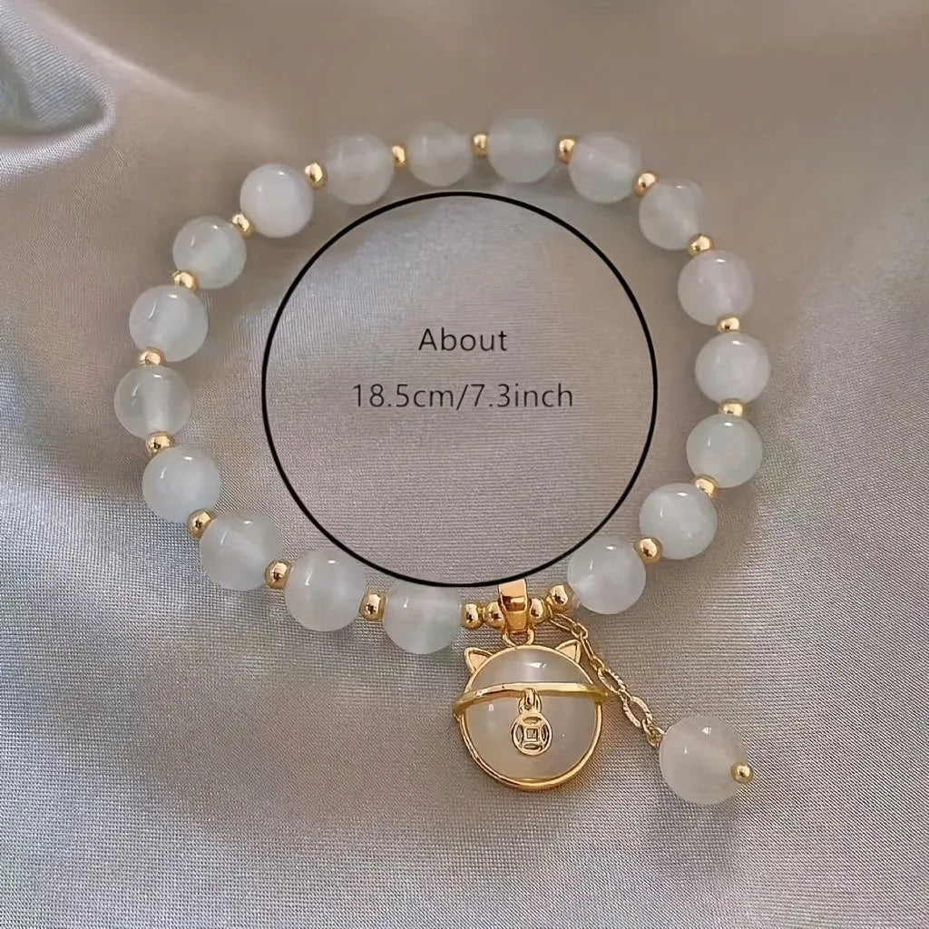 Opal Beaded Bracelet with Cat Pendant – Stylish Gift for Any Occasion