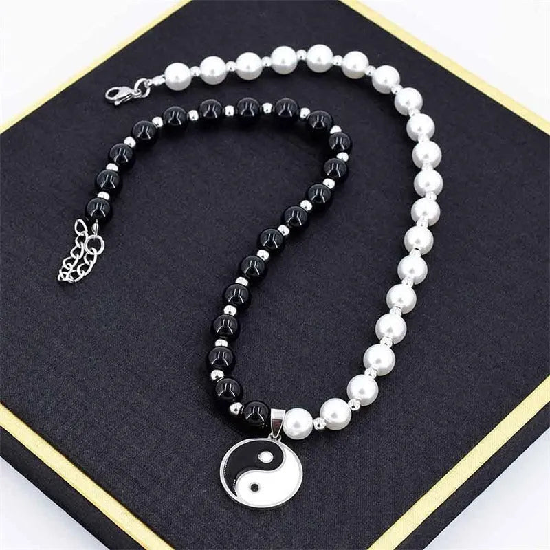 Yin Yang Tai Chi Pendant Necklace Black And White