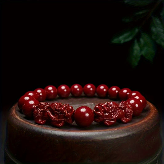 Raw Cinnabar Pixiu Bracelet – Traditional Mineral Wealth Talisman