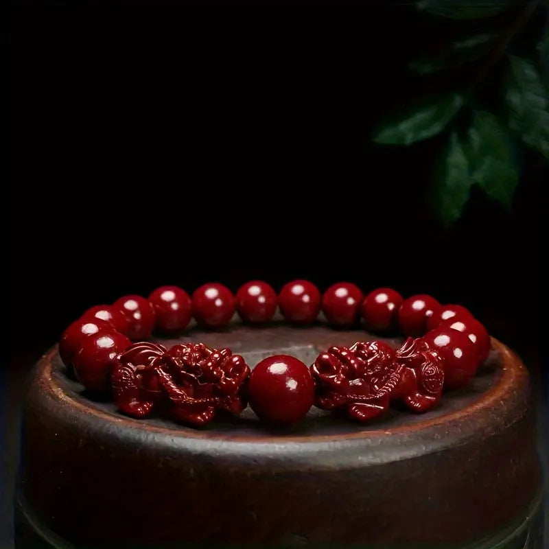Raw Cinnabar Pixiu Bracelet – Traditional Mineral Wealth Talisman